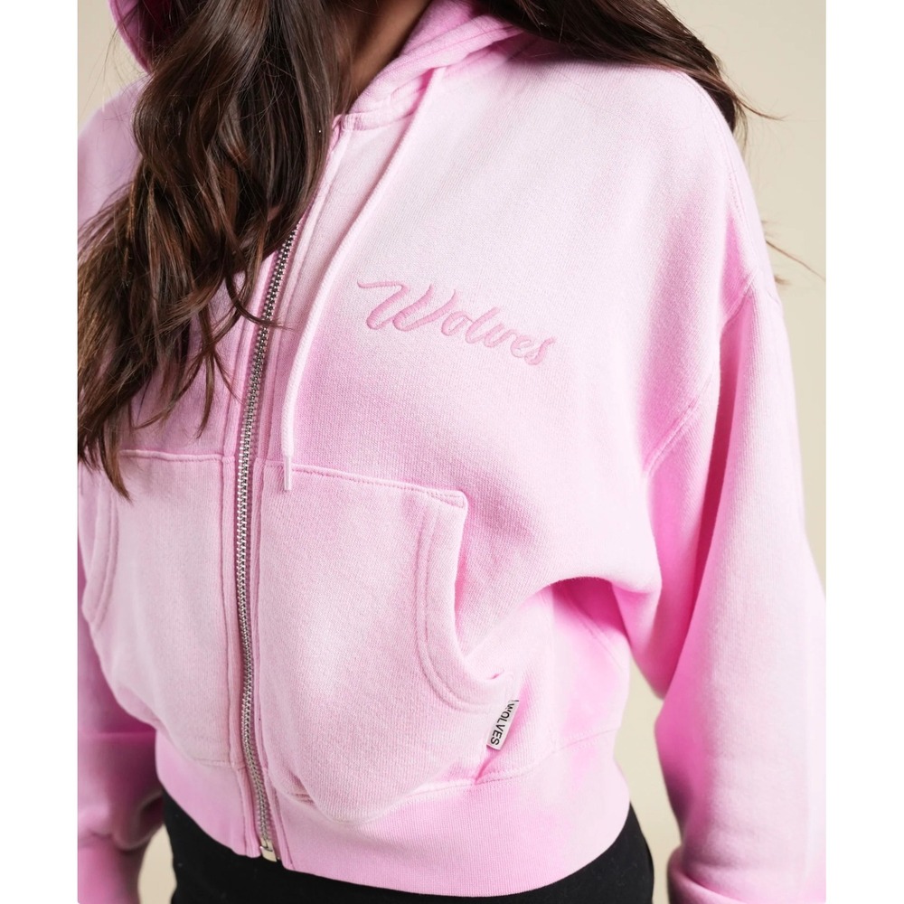 Darc Sport Athletics Wolves Pink Cropped Zip Up Hoodie XS Embroidered Logo